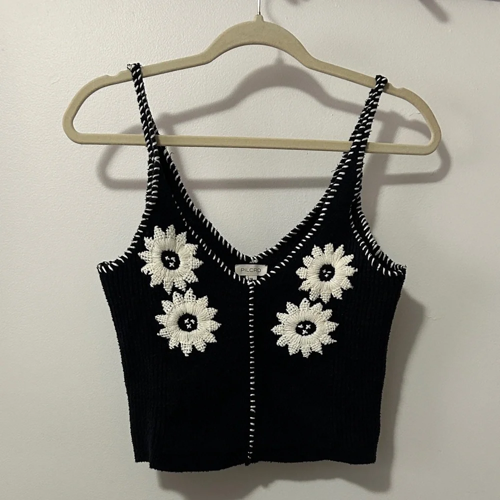 Pilcro Black Camisole with Cream Floral Accents - Picture 1 of 5